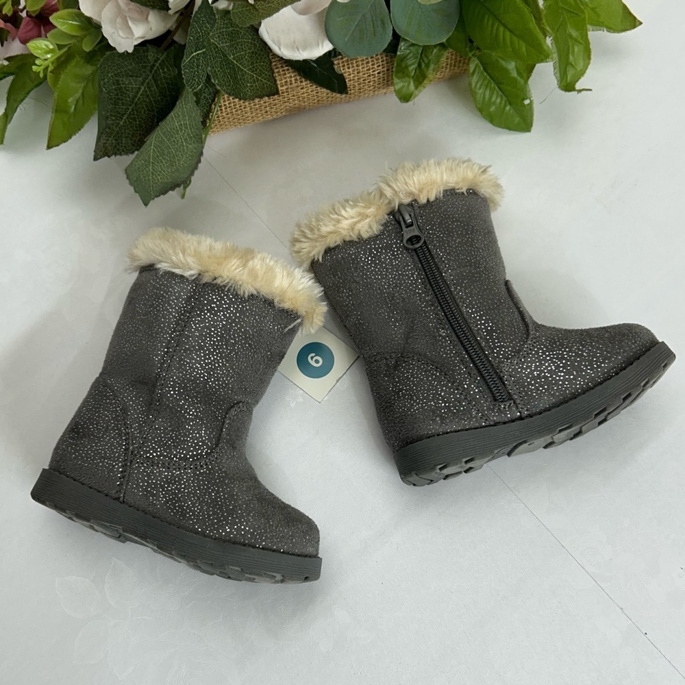 Cat & Jack Glitter Faux Fur Toddler Boots - Gray